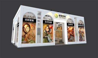 108平米展臺設計制作：二面開口/歐式/木質結構/白色，為工藝品展展商而作（免費使用）