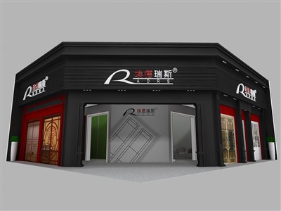 120平米展臺設(shè)計(jì)制作：一面開口/現(xiàn)代/木質(zhì)結(jié)構(gòu)/黑色，為建材展展商而作（免費(fèi)使用）