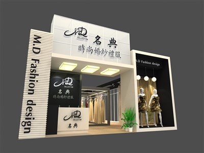 133平米展臺設計制作：一面開口/現(xiàn)代/木質結構/黑色，為服裝展展商而作（免費使用）