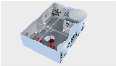 204平米展臺設(shè)計制作：二面開口/現(xiàn)代/木質(zhì)結(jié)構(gòu)/米色，為服裝展展商而作（免費(fèi)使用）