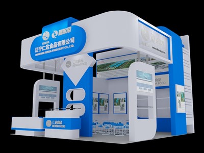 36平米展臺(tái)設(shè)計(jì)制作：三面開口/現(xiàn)代/木質(zhì)結(jié)構(gòu)/白色，為食品展展商而作（免費(fèi)使用）