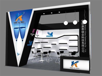 36平米展臺(tái)設(shè)計(jì)制作：一面開口/現(xiàn)代/木質(zhì)結(jié)構(gòu)/黑色，為日用品展展商而作（免費(fèi)使用）
