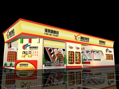 96平米展臺(tái)設(shè)計(jì)制作：三面開(kāi)口/現(xiàn)代/木質(zhì)結(jié)構(gòu)/黃色，為美博會(huì)展商而作（免費(fèi)使用）