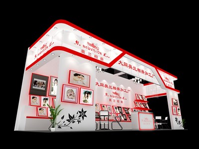30平米展臺設(shè)計制作：三面開口/現(xiàn)代/木質(zhì)結(jié)構(gòu)/白色，為美博會展商而作（免費使用）