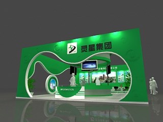 99平米展臺設(shè)計制作：二面開口/現(xiàn)代/木質(zhì)結(jié)構(gòu)/綠色，為食品展展商而作（免費(fèi)使用）