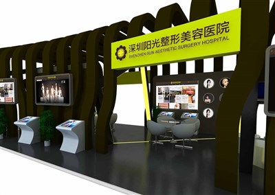 60平米展臺設(shè)計制作：四面開口/現(xiàn)代/木質(zhì)結(jié)構(gòu)/咖啡色，為美博會展商而作（免費使用）