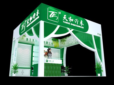 36平米展臺(tái)設(shè)計(jì)制作：三面開口/現(xiàn)代/木質(zhì)結(jié)構(gòu)/綠色，為食品展展商而作（免費(fèi)使用）