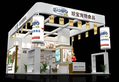 77平米展臺(tái)設(shè)計(jì)制作：三面開口/現(xiàn)代/木質(zhì)結(jié)構(gòu)/白色，為食品展展商而作（免費(fèi)使用）