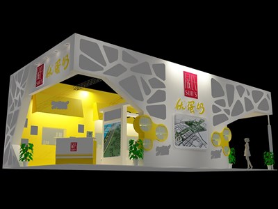 104.4平米展臺(tái)設(shè)計(jì)制作：三面開口/現(xiàn)代/型材結(jié)構(gòu)/白色，為食品展展商而作（免費(fèi)使用）