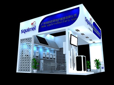36平米展臺設(shè)計制作：三面開口/現(xiàn)代/木質(zhì)結(jié)構(gòu)/藍色，為家電展展商而作（免費使用）
