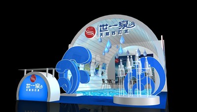 45平米展臺設(shè)計(jì)制作：二面開口/現(xiàn)代/木質(zhì)結(jié)構(gòu)/藍(lán)色，為食品展展商而作（免費(fèi)使用）