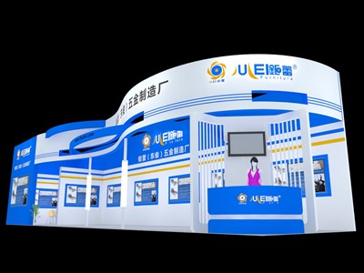 72平米展臺設計制作：二面開口/現(xiàn)代/木質(zhì)結構/藍色，為機械展展商而作（免費使用）