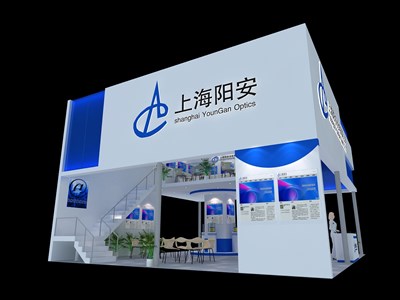 90平米展臺設計制作：四面開口/前衛(wèi)/雙層結(jié)構(gòu)/藍色，為安防展展商而作（免費使用）