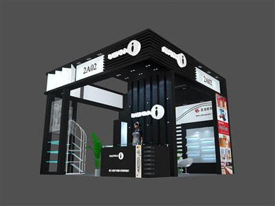 36平米展臺(tái)設(shè)計(jì)制作：三面開口/現(xiàn)代/木質(zhì)結(jié)構(gòu)/黑色，為日用品展展商而作（免費(fèi)使用）