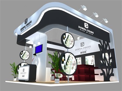 36平米展臺設(shè)計制作：三面開口/現(xiàn)代/木質(zhì)結(jié)構(gòu)/黑色，為美博會展商而作（免費(fèi)使用）