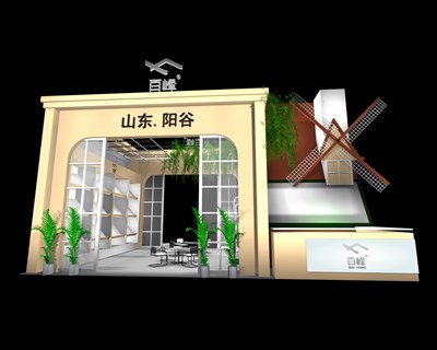 54平米展臺設(shè)計制作：二面開口/田園/木質(zhì)結(jié)構(gòu)/米色，為綜合展展商而作（免費使用）