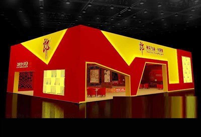 360平米展臺設(shè)計制作：四面開口/中式/木質(zhì)結(jié)構(gòu)/紅色，為糖酒展展商而作（免費使用）