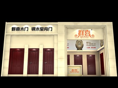 36平米展臺設(shè)計(jì)制作：一面開口/歐式/木質(zhì)結(jié)構(gòu)/米色，為建材展展商而作（免費(fèi)使用）