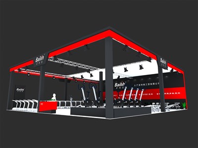 240平米展臺設(shè)計制作：三面開口/現(xiàn)代/桁架結(jié)構(gòu)/紅色，為電子展展商而作（免費使用）